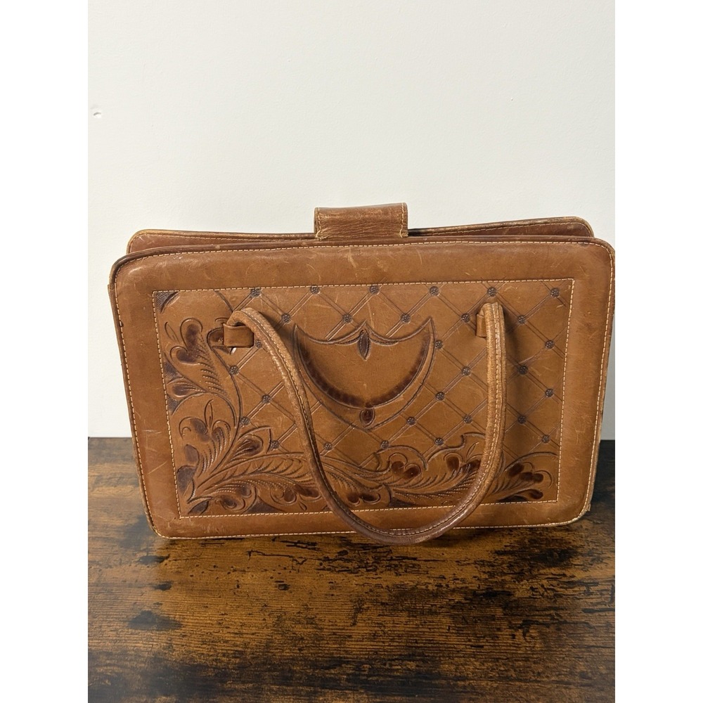 Vintage Robert's Leather Embossed Leather Purse Handbag Monterrey Mexico Made